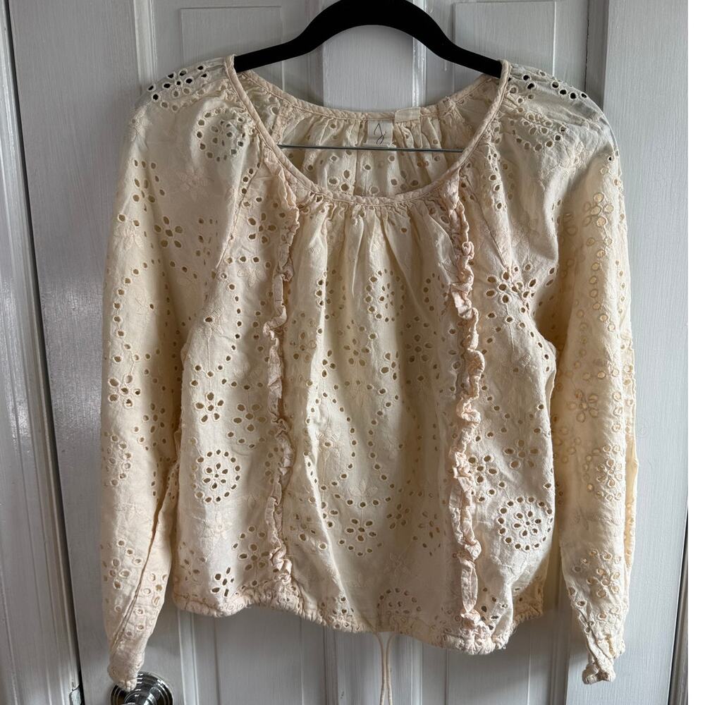 Joie Women’s Ivory Eyelet Ruffle Long Sleeve Blouse - Small - EUC